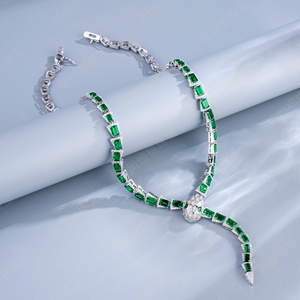 925 Silver Cultivated Emerald Set, Shiny Luxury Party Business Scene, Designer-Style Snake Shape Great Gift for <b>Girlfriend</b> L - Product Image 2