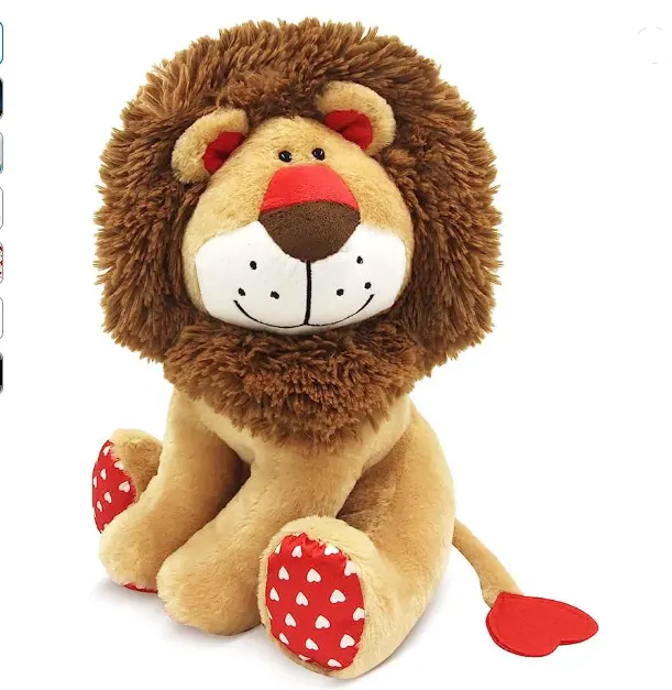 Love Lion Stuffed Animal, King Lion Plush Toy with Mane Heart Shape Tail for Kids