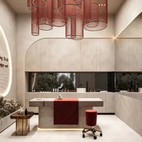 Station de travail pour salon de coiffure, mobilier de salon de beauté, design d'intérieur personnalisé pour salon de coiffure, personnalisation complète de la pièce, décoration de magasin