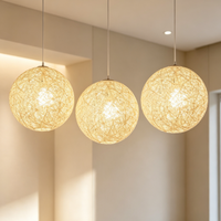 Lampe suspendue artistique unique et créative en rotin, style chinois Zen, pour salle de thé, lampe boule en rotin tressé avec base
