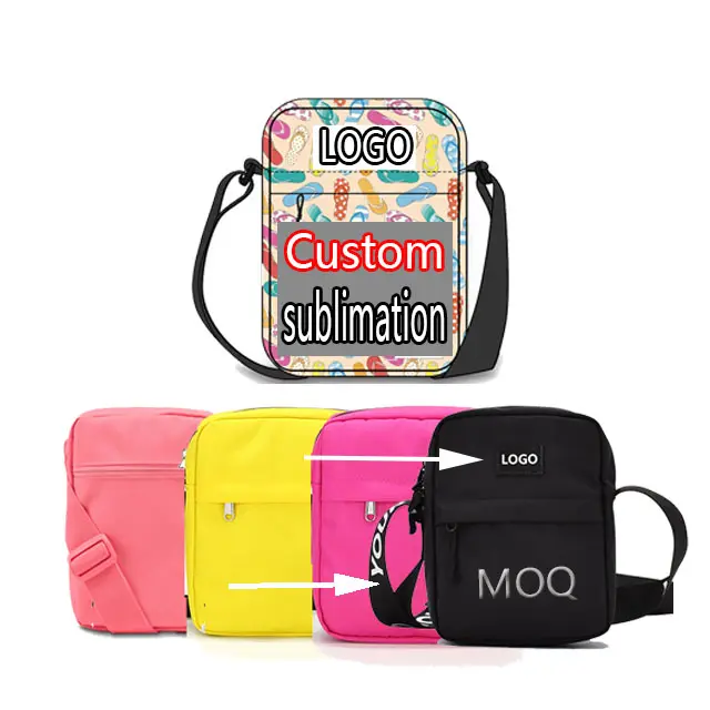 MOQ OEM sublimation nylon messenger bags custom long strip single women unisex sport shoulder side bag for mens crossbody bag