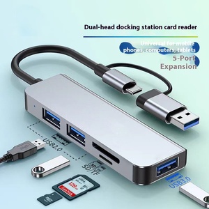 8-in-1デュアルヘッドタイプc Usb3.0 Usb cハブTF/SDカードリーダーポータブル3.5mmヘッドフォンジャック8-1 Usb cハブUsb 2.0 3.0ハブ - Product Image 3