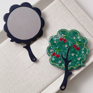 Espejo de Maquillaje de Mano con Forma de Cerezo Vintage, de Acetato con Pedrería, con Logotipo Personalizado, Alta Calidad para Mujer - Product Image 3