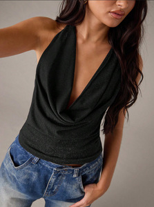 Top de Tubo Casual para Mujer, Estilo Europeo <span class=keywords><strong>y</strong></span> Americano, Cuello Halter, Tejido, Color Sólido, Ajustado, Espalda Descubierta, con Cordones - Product Image 5