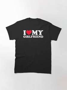 T-shirt I Love My Girlfriend da uomo, nera, girocollo, manica corta, in morbido cotone, casual, regalo di Natale per San Valentino - Product Image 1
