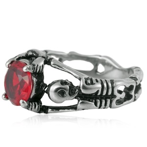 Anillo de calavera y esqueleto yunnique con circonita cúbica roja, joyería de moda para hombre, regalo - Product Image 3