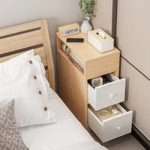 モダンベーシックフラットパックベッドルーム家具ホワイトナローベッドサイドテーブル小さな木製ナイトスタンド