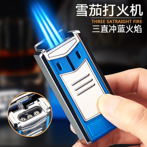 Fuerte poder de fuego Jet 3 llama fuego encendedor a prueba de viento antorcha cigarro encendedor recargable gas butano encendedor logotipo personalizado - Product Image 2