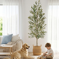 Arbre d'olivier artificiel en gros, 220 cm, tronc en bois massif avec fruits, réaliste, en pot, pour la décoration intérieure