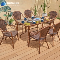 Ensemble de salle à manger d'extérieur pas cher, moderne, en alliage d'aluminium, table et chaises pour villa, hôtel, jardin et complexes hôteliers