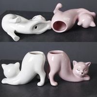 Pot de fleurs en céramique émaillée, motif queue de chat de dessin animé créatif, durable, avec trou de drainage, pour la maison, le jardin, le bureau, les cadeaux pour cactus