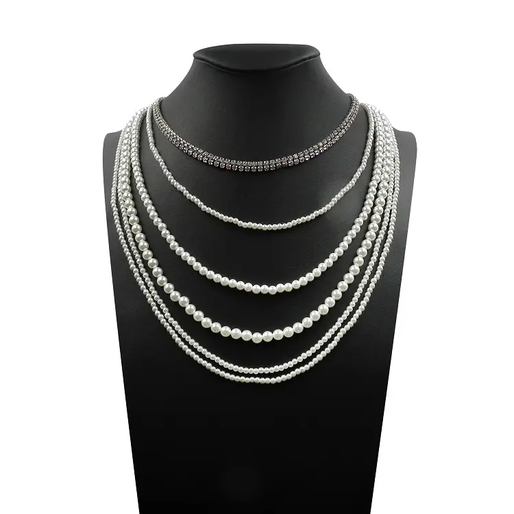 grade AA pearl layered beads necklace and bracelet for indian bridal necklace set