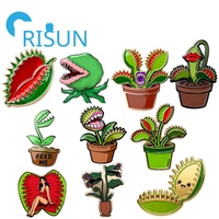 Broche en émail personnalisée en forme de plante carnivore de dessin animé, cadeau de botanique, feuille, dents, broche personnalisée, mange-moi, piège à mouches Venus, badge