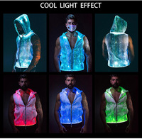 Haut de gamme matelassé danse veste veilleuse hommes Zip à capuche lueur veste LED Fiber optique tissu support tissé Hip Hop unisexe teint