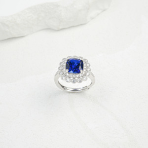 High Quality <b>Cushion</b> Cut Lab Created Blue Sapphire Double Halo <b>Ring</b> 925 Silver <b>Wedding</b> Band Affordable Luxury for Bridal K - Product Image 3