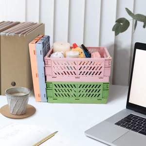 Contenedor de almacenamiento plegable <span class=keywords><strong>Rectangular</strong></span> personalizado de fábrica de China con cesta de plástico plegable con asa para aperitivos y libros - Product Image 1