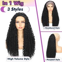 Vente en gros de perruques demi-tête de 24 pouces, vague d'eau, clip-in, fibre haute température, résistante à la chaleur, bandeau, queue de cheval, extensions de cheveux, perruques pour femmes