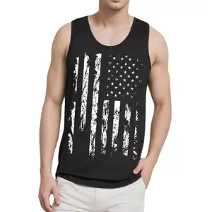 Grosir kaus tanpa lengan bendera Amerika kasual Tank top kustom Hari Kemerdekaan bendera Amerika kaus Gym olahraga patriotik