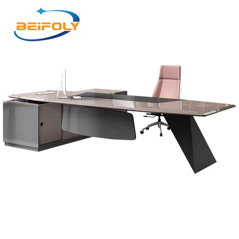 Goedkope Prijs Roze Moderne Eenvoudige Stijl Mdf Materiaal L Vorm Baas Ceo Bureau Executive Desk Met Kast