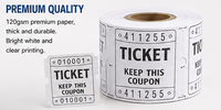 Rouleau de billets de tombola blancs 2x2 pouces avec numéro de série unique