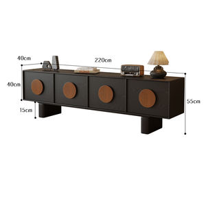 Mueble de <span class=keywords><strong>TV</strong></span> de Madera Maciza de Diseño Retro Moderno en Negro, Mesa <span class=keywords><strong>Sunset</strong></span> con Almacenamiento para Sala de Estar de Apartamentos Pequeños - Product Image 3