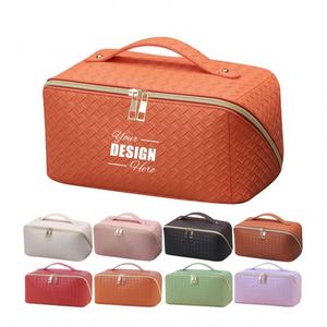 Custom Large Capacity Travel Cosmetic Bag-Waterproof Polyester Zipper <b>Makeup</b> Organizer with Handle & Dividers for Lady - Product Image 1