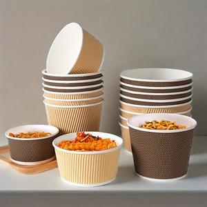 Bol gobelet en papier kraft à double ondulation jetable personnalisé enduit de PE de qualité alimentaire écologique avec couvercle en papier pour soupe à salade - Product Image 2
