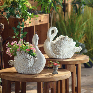 Античный горшок в форме белого лебедя для украшения дома цветочный горшок для свадеб сделанная Настольная Ваза MgO - Product Image 1