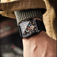 BINBOND B6575 6575 Reloj de Pulsera Masculino de Lujo, Marca de Moda, Correa de Cuero y Acero Inoxidable, Resistente al Agua