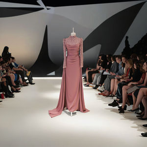 Vestido de Noche con Cuello Alto, Conjunto de Dos Piezas Desmontable de Manga Larga, Estilo Musulmán Islámico, Elegante y Natural con Cuentas - Product Image 3