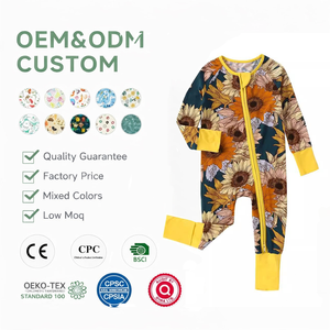 Pyjama en bambou biologique avec <span class=keywords><strong>fermeture</strong></span> éclair, Combinaison de nuit pour bébé, Combinaison pour nouveau-né, Combinaison de couchage pour bébé, Vêtements pour bébé à impression personnalisée - Product Image 1