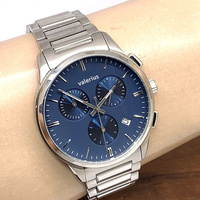 Valerius Jam Tangan Kuarsa Chronograph Pria Jam Tangan Bisnis Tahan Air 30M Tali Kulit Coklat Casing Emas Dial Putih