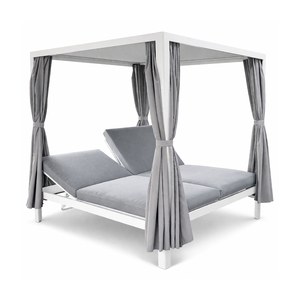 户外铝制露台双躺椅可伸缩天篷沙发床灰色靠垫米色户外花园窗帘 - Product Image 6