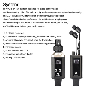 Sistema di Monitoraggio In-Ear Wireless IEM UHF Mono Canale Singolo con Frequenze Selezionabili per Cantanti, Performance sul Palco, DJ - Product Image 6