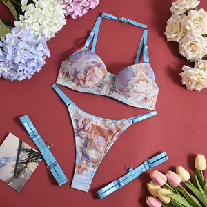 ชุดชั้นในผู้หญิงแบบเซ็กซี่พิมพ์ลาย สายรัดแบบสามจุด สไตล์เย้ายวน ชุดชั้นใน 4 ชิ้นสำหรับผู้หญิง - Product Image 5