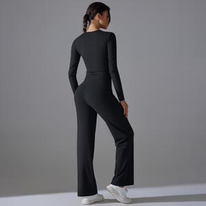 Conjunto <span class=keywords><strong>de</strong></span> Yoga <span class=keywords><strong>de</strong></span> Manga Larga con Sensación <span class=keywords><strong>de</strong></span> Desnudez para Mujer, Traje Deportivo Informal con Bolsillo, Traje <span class=keywords><strong>de</strong></span> Fitness con Pantalones Anchos <span class=keywords><strong>de</strong></span> Moda Femenina - Product Image 3