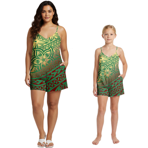 Conjuntos <span class=keywords><strong>de</strong></span> pantalones cortos a juego para madre e hija, monos bonitos para niñas con estampado samoano, polinesio, Tapa, Fiyi, y monos hawaianos para mujer. - Product Image 6
