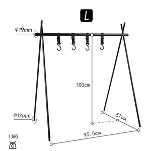 Aluminum Alloy Tripod Rack 96x57x100cm With Hooks For Outdoor Camping - Product Image 1