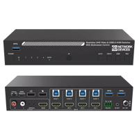 Commutateur KVM HDMI 4x1 4K60Hz 18Gbps sans coupure avec multi-visionneur quadruple, prise en charge du contrôle USB3.0 RS232 et 8 modes d'affichage