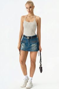 Sexy Solid Halter Tank <b>Top</b> for Women Backless Shortsleeve Breathable Knitted <b>Cropped</b> <b>Cami</b> for Casual Streetwear - Product Image 5