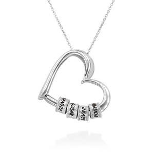 Engraved Custom Made Whole Sell Big Heart Pendant with Engraved Laser <b>Name</b> Beads for Personalized Stainless Steel Necklace - Product Image 2