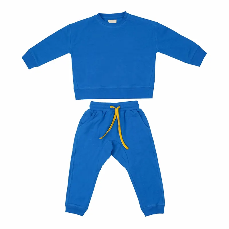 Conjuntos de algodão orgânico infantil jogger atacado moletom kid customize kids sweatshirt e jogger set eco kids clothes sets