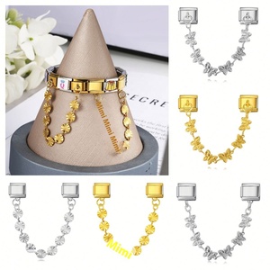 Trendy Italian Module <b>Bracelet</b> Gold Stainless Steel Hook New Double Hanging Pendant Design Elastic Strap Chain DIY New Gold - Product Image 3