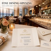 Tarjeta de Invitación de Papel de Arte con Sobre, Tarjeta de Mesa, Kit Personalizado para Inauguración de Restaurante, Grabado en Relieve con Lámina de Bronce, MOQ Bajo