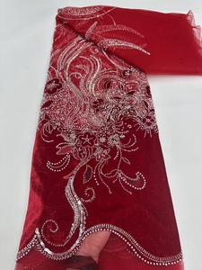 Ni. Ai thiết kế mới thêu nhung ren đính cườm ren vải thanh lịch ngọc trai Net ren sequin vải - Product Image 3