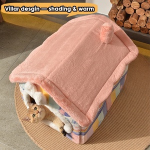 Nido plegable de lujo para mascotas, caseta de perro y gato, cueva, cama extraíble, lavable, acolchada, cálida, interior, para invierno - Product Image 4