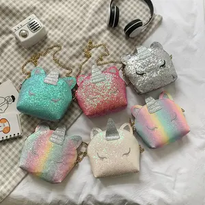 Bolso de unicornio con lentejuelas 2024 nueva moda para niños, bolso de hombro informal bonito para exteriores, monedero de dibujos animados para niñas