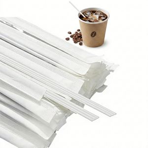 Pailles à café jetables en plastique à trois trous, emballage individuel, 9 pouces, fabriquées en Chine, pour les fêtes (blanc) - Product Image 1