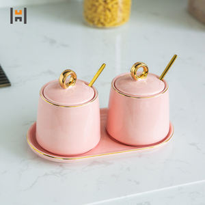 Boîte d'assaisonnement de cuisine en céramique de luxe rose ensemble de pots à épices en porcelaine sel/sucre/épices/poivre - Product Image 3