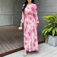 Robe longue féerique élégante à manches longues en double mousseline imprimée, style français, amincissante, motif floral, collection été 2026